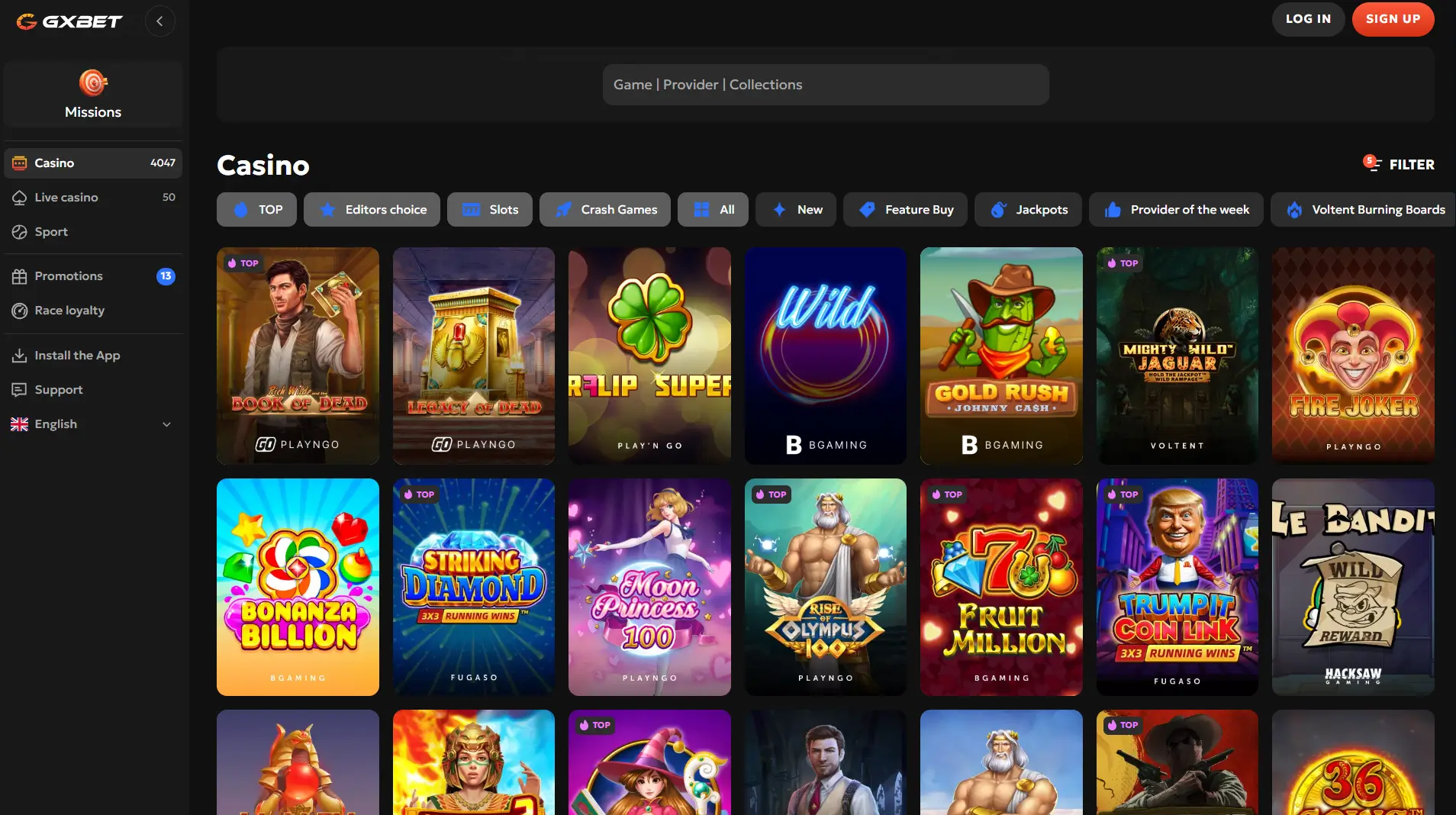 GXBet machines à sous en ligne et jeux phares
